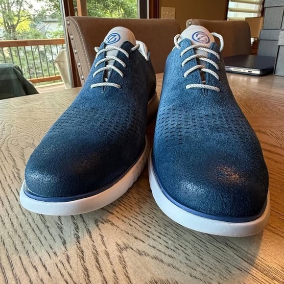 Cole Haan 2.Zerogrand Shoes Mens 14M Blue/ Gray Nubuck Perforated Oxford Sneaker - Picture 1 of 5